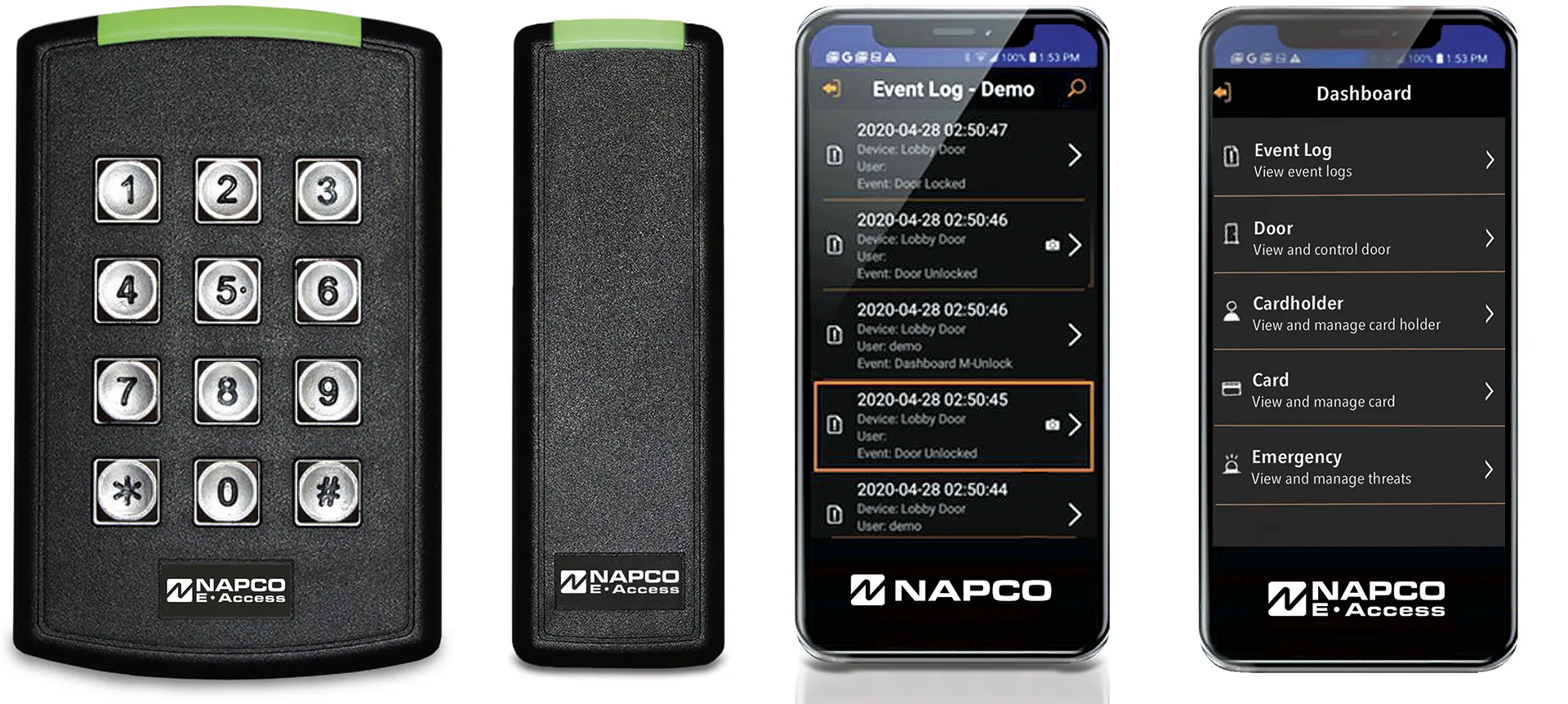 Napco Access control panel sensor and smartphone app