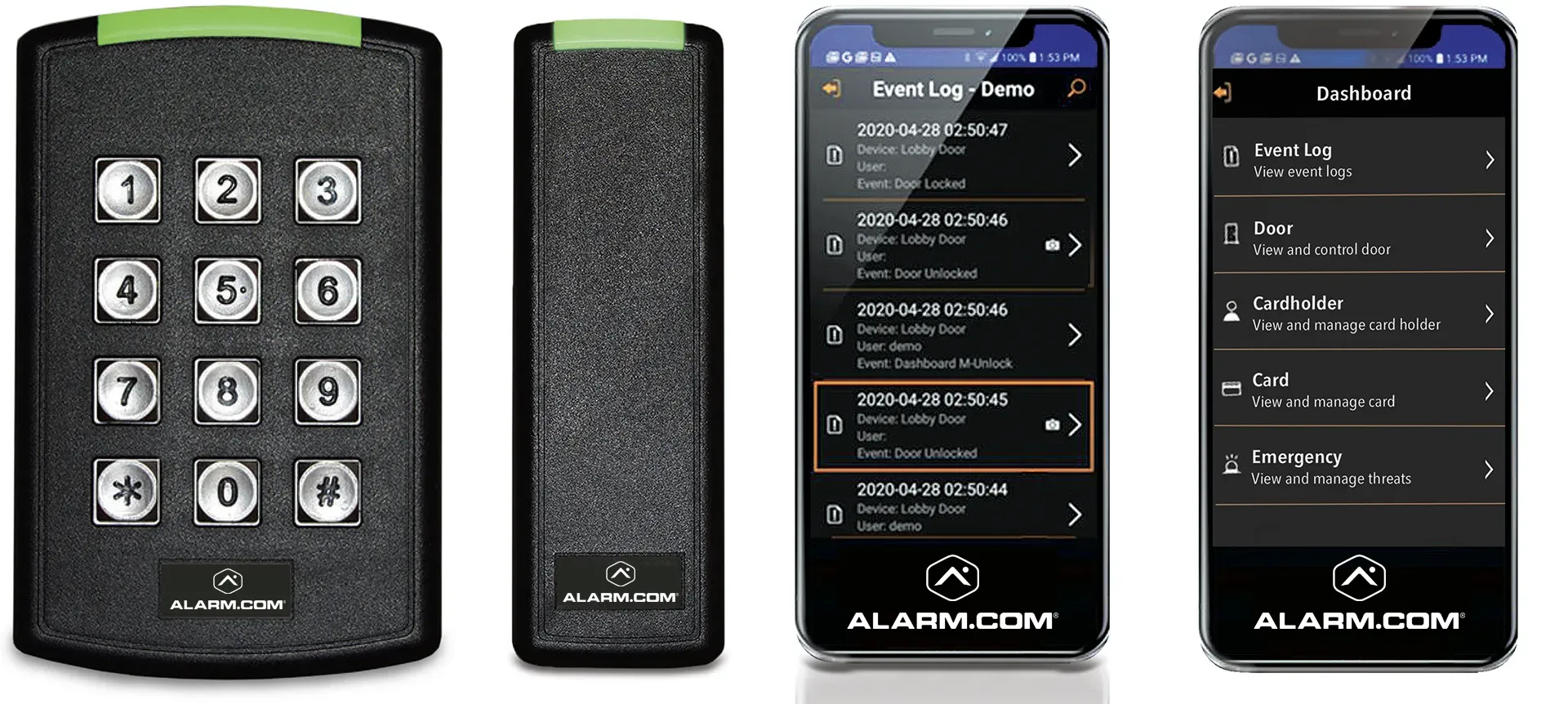 Alarm.com Access control panel sensor and smartphone app
